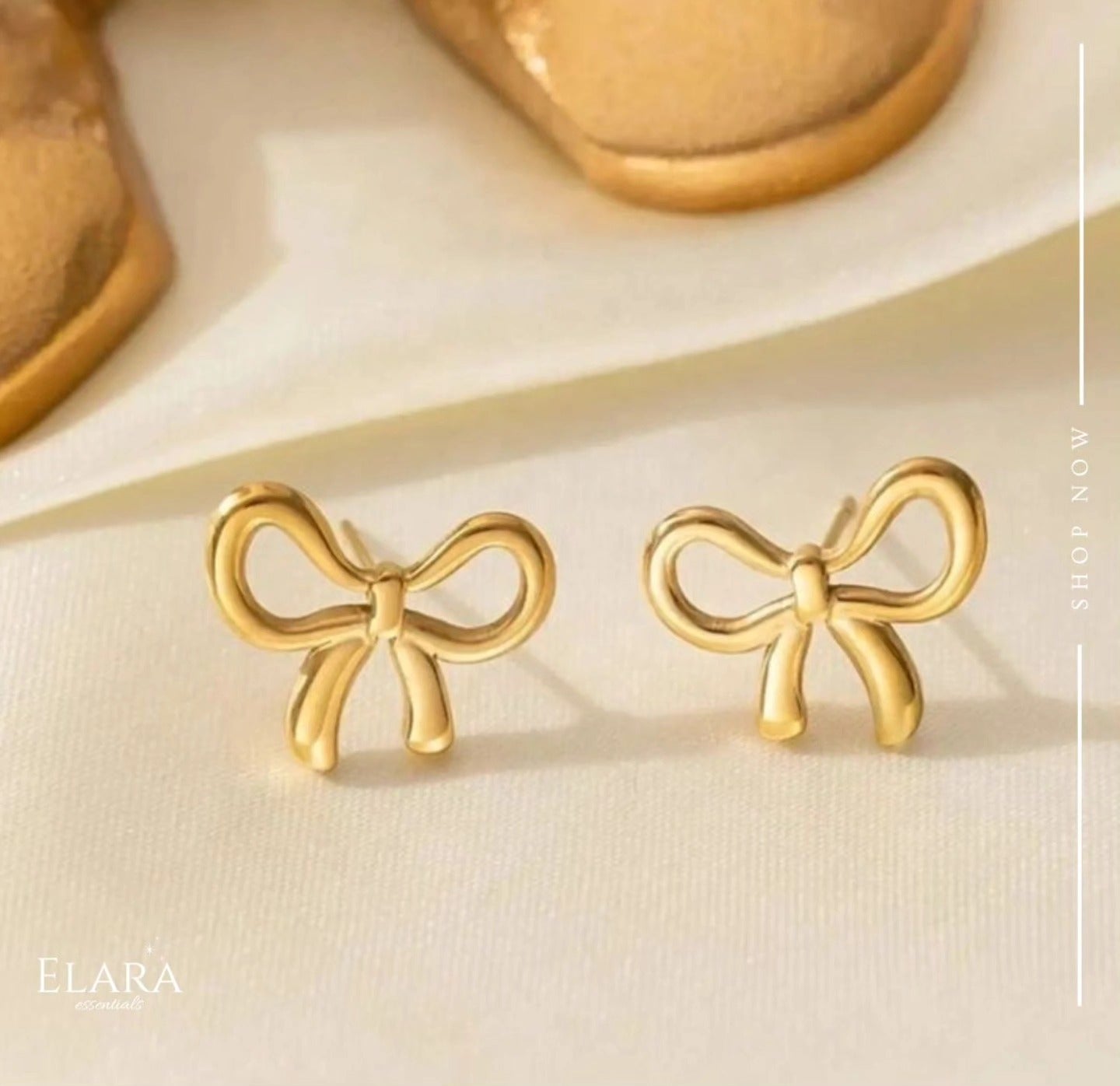Dainty Gold Bow Stud Earrings – Minimalist Ribbon Earrings – Waterproof Stainless Steel