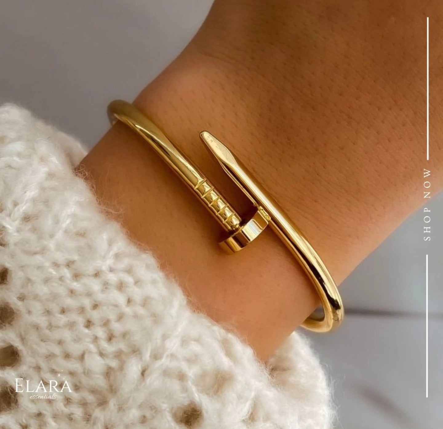 Gold Plated Nail Bangle – Minimalist Stainless Steel Juste Un Clou Inspired Bracelet