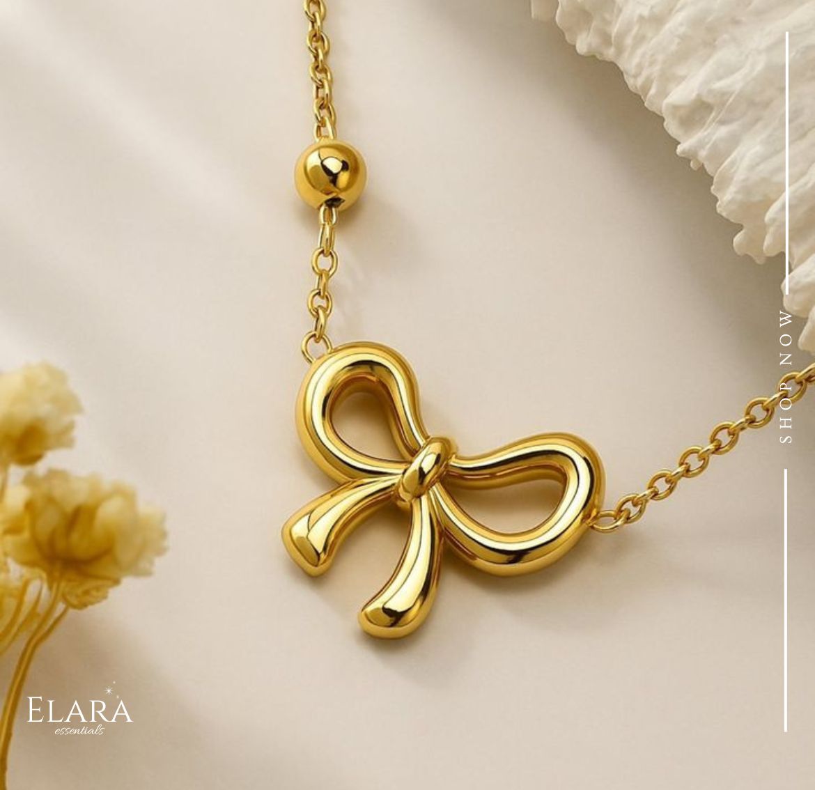 Dainty Gold Bow Pendant Necklace – Minimalist Coquette Aesthetic Jewelry – Stainless Steel