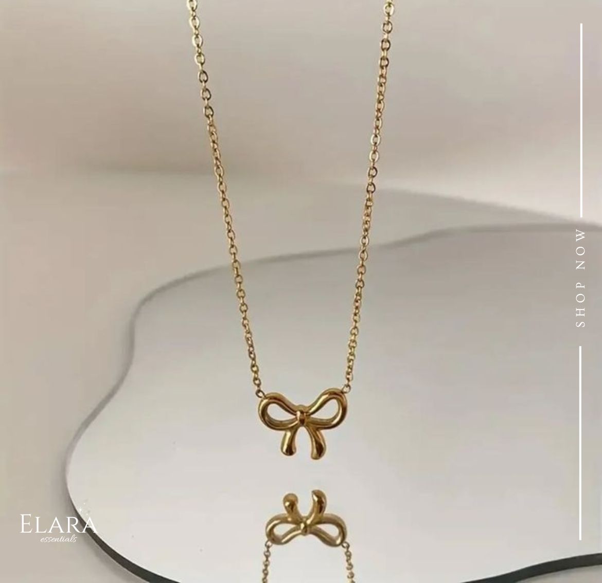 Dainty Gold Bow Pendant Necklace – Minimalist Coquette Aesthetic Jewelry – Stainless Steel
